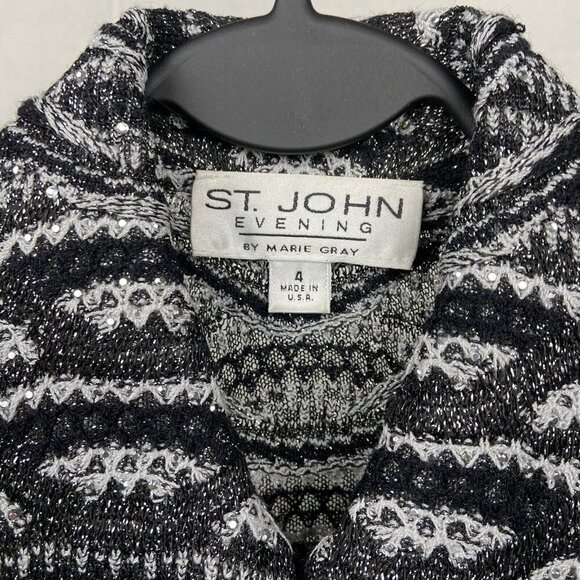 ST. JOHN Evening by Marie Gray Black White Rhinestones Embellished Jacket Size 4 - Picture 3 of 10